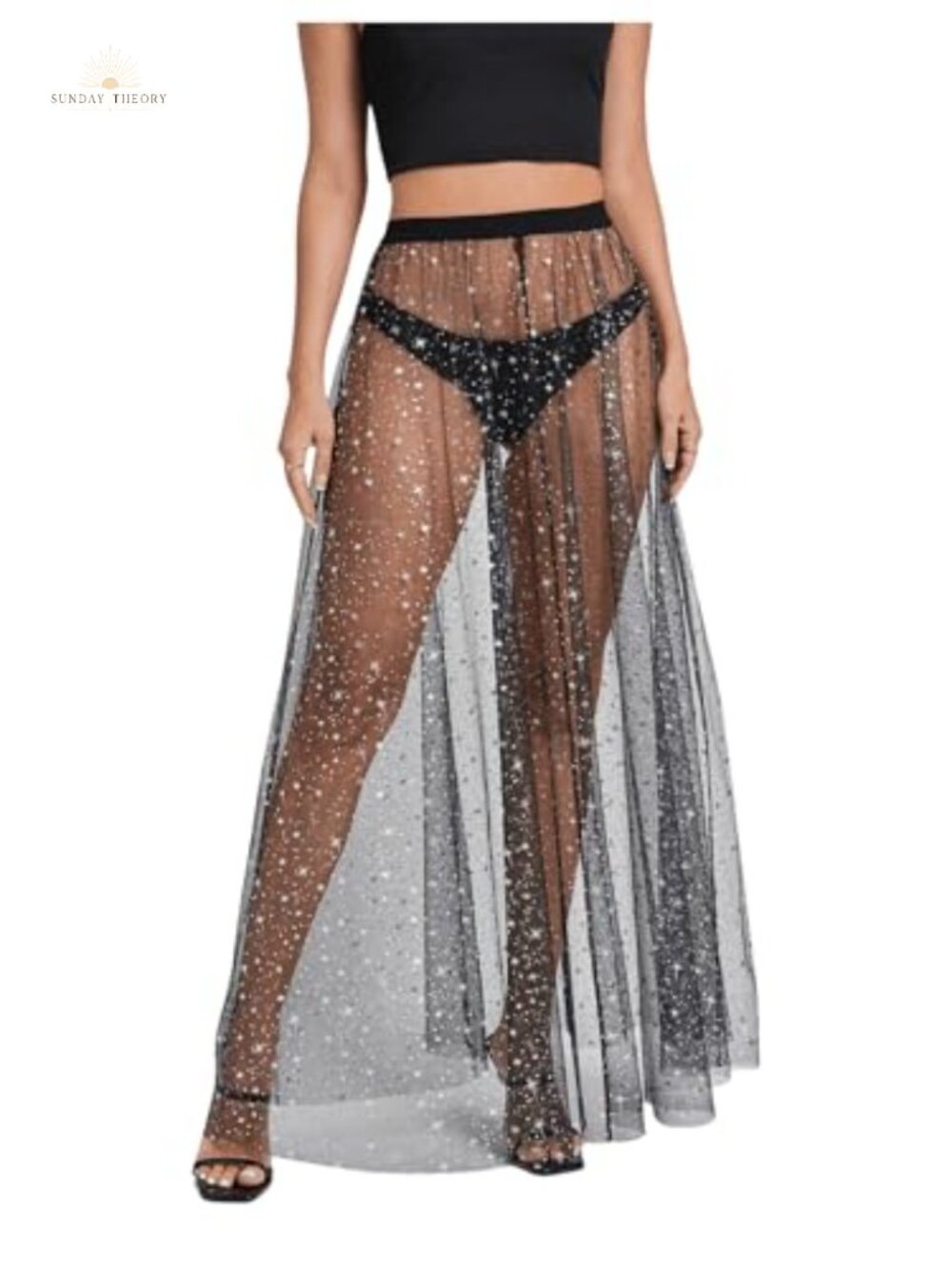 Milumia Women's Sheer Mesh Maxi Skirt A-Line High Waist See Through